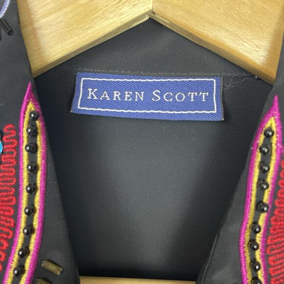 Karen Scott Black Blouse 16 Embellished Collar Cuffs Whimsigoth Fairycore - Picture 3 of 9